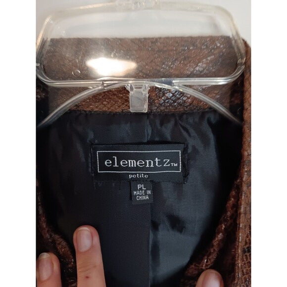 Elementz Faux Leather Snakeskin Zip Up Lightweight Jacket Sz Large Petite Brown - Picture 2 of 5